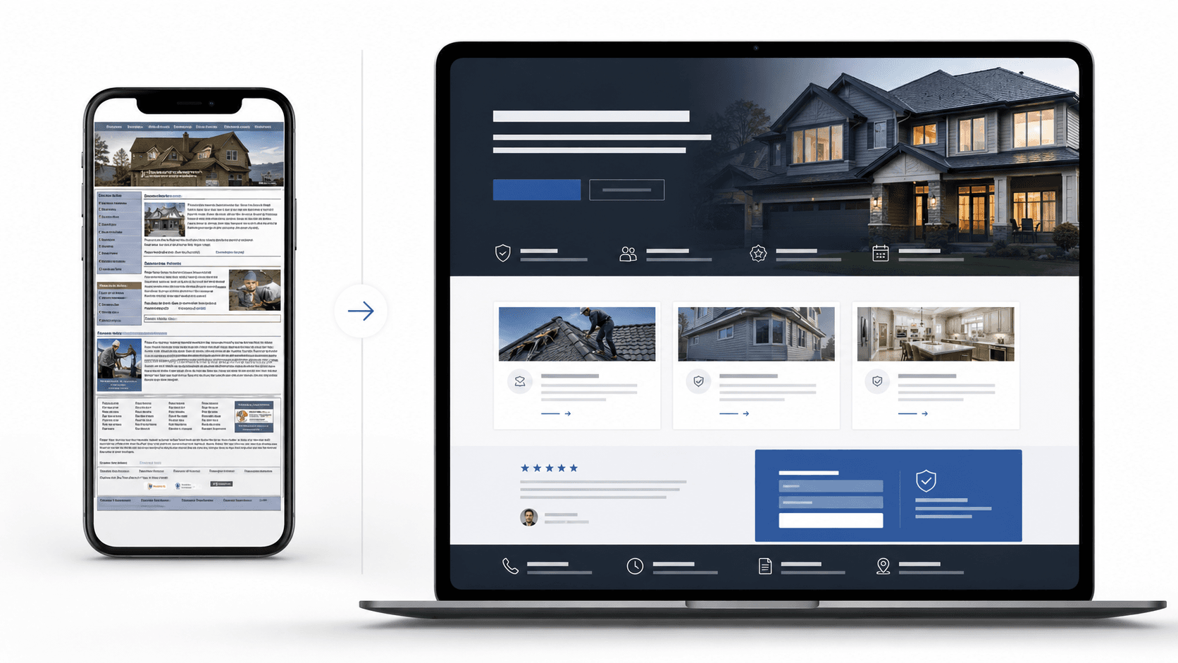 Vergleich zwischen unklarer Website und moderner Anfrage-Website