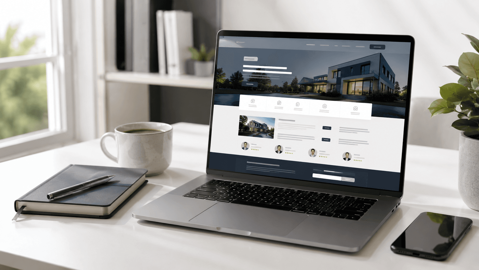 Laptop mit moderner Website auf einem Schreibtisch