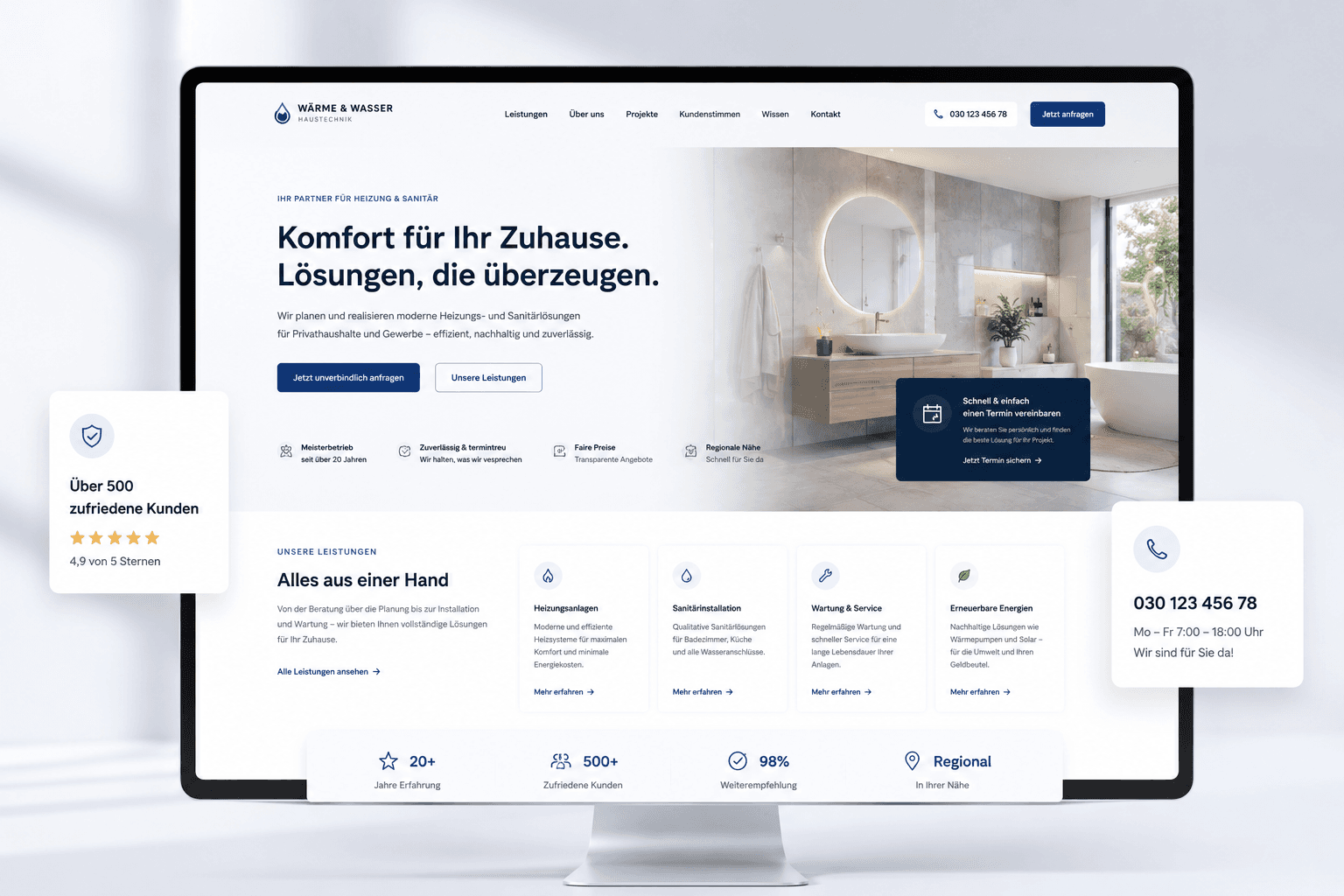 Hochwertiges Website-Design auf einem großen Bildschirm in einem modernen Arbeitsumfeld